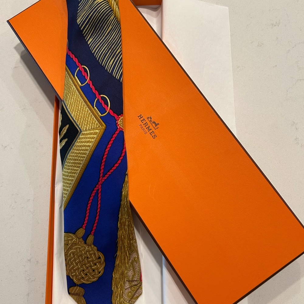 HERMES-PARIS: Blue and Gold Men's Tie